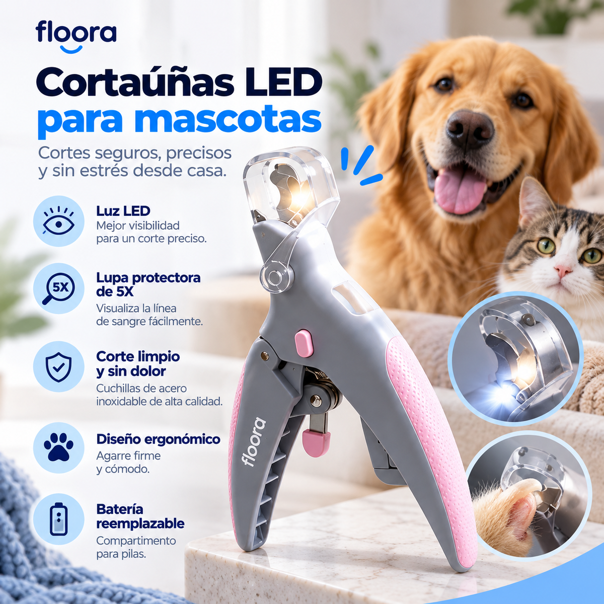 Corta uñas led para mascota