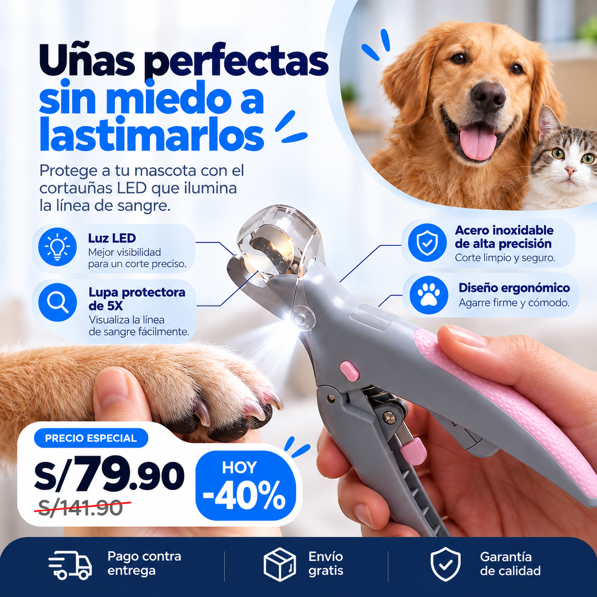 Corta uñas led para mascota